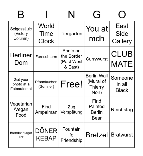 Welcome to Berlin Bingo Card