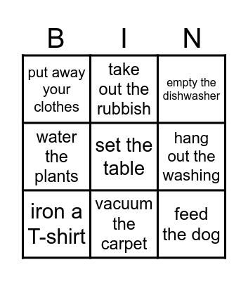 Household chores Bingo Card