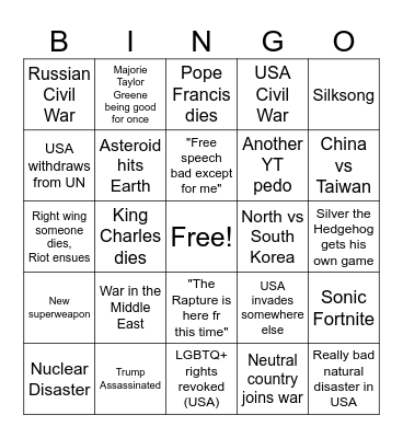 2025 Bingo Card Bingo Card