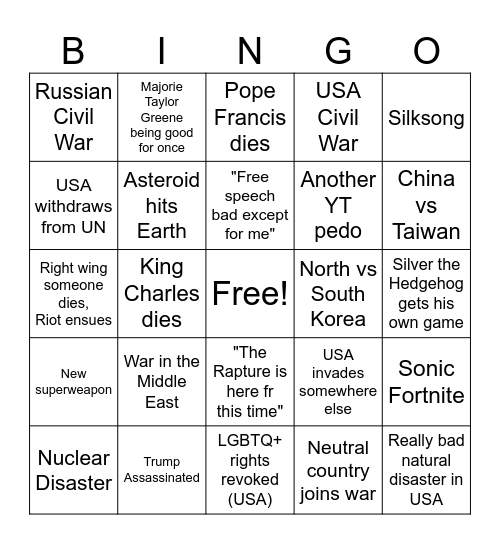 2025 Bingo Card Bingo Card
