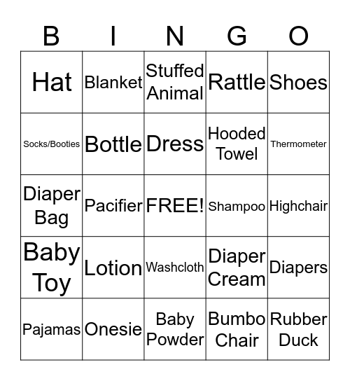 Baby Shower Gift Bingo Card