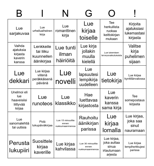 Lue terveydeksi! Bingo Card