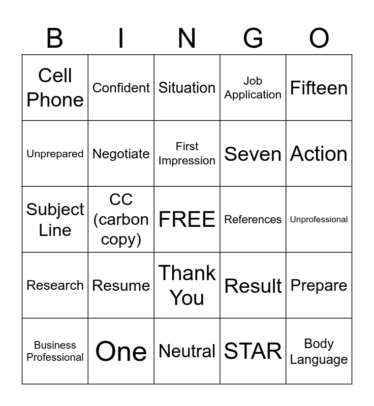 Interview 101 Bingo Card