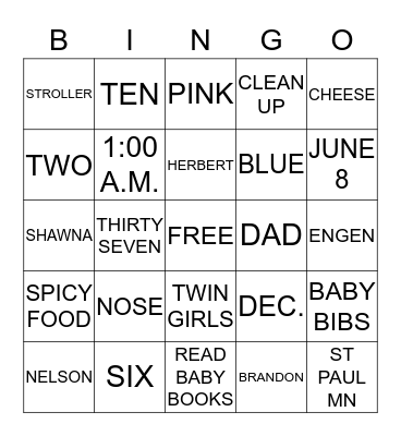 Baby Moore Bingo Card