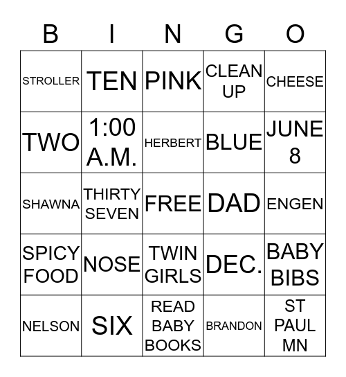 Baby Moore Bingo Card