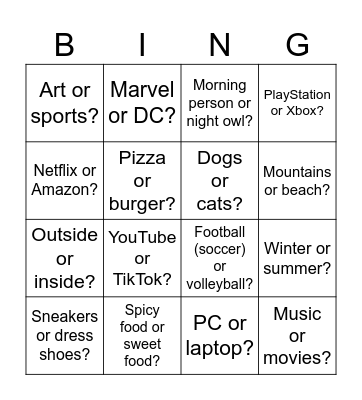 THIS OR THAT? Bingo Card