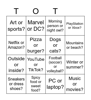 THIS OR THAT? Bingo Card