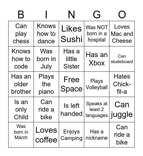 MaN BINGO Card