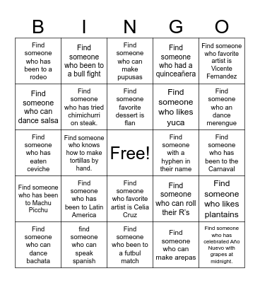 SHPE BINGO Card
