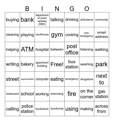 Unit 11 Vocabulary Bingo Card