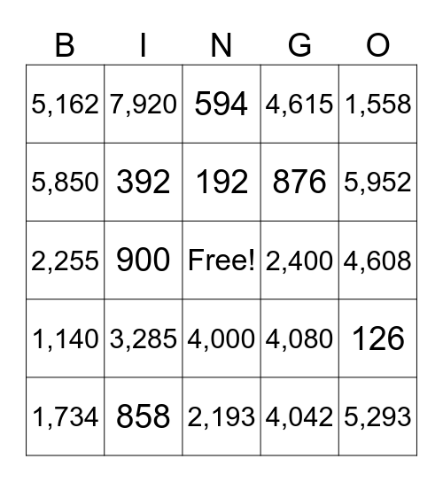 2 digit X 2 digit Bingo Card
