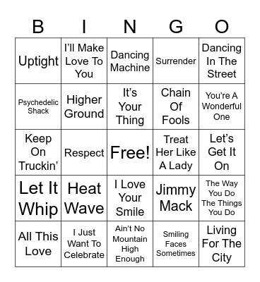 Jo-Ann's Motown Bingo Card