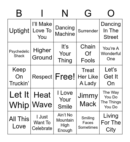 Jo-Ann's Motown Bingo Card