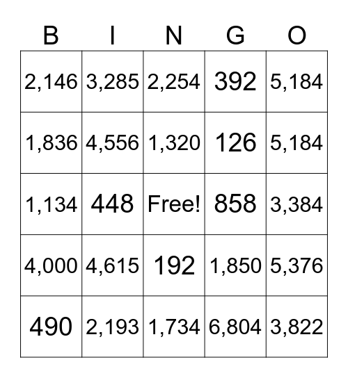 2 digit X 2 digit Bingo Card