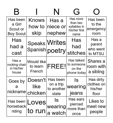 Class Bingo Search Bingo Card