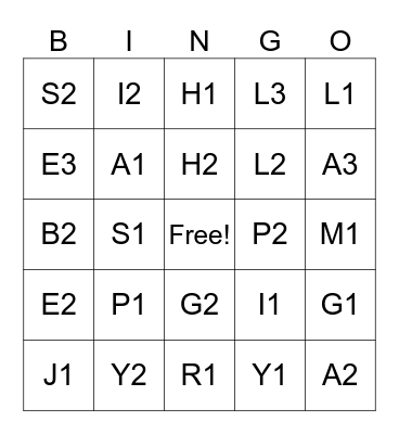 Bible Words Bingo Card