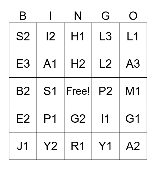 Bible Words Bingo Card