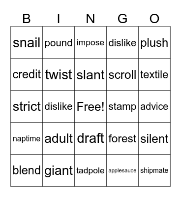 4th grade spelling Bingo Card