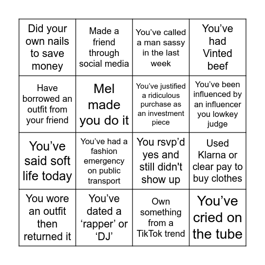 STYLE BINGO Card