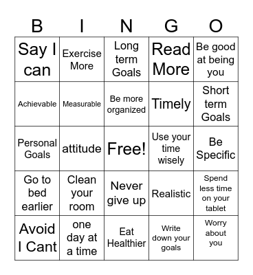 GOALS BINGO CARD Bingo Card