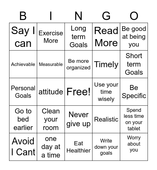 GOALS BINGO CARD Bingo Card