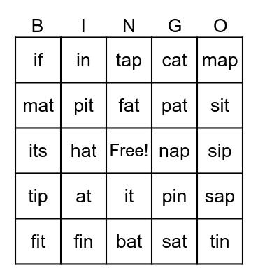 CVC w/ a & i Bingo Card