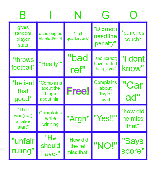 What logan says during football Bingo Card