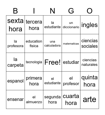 School Subjects & Supplies Bingo Card