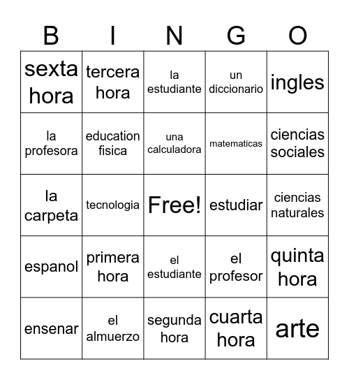 School Subjects & Supplies Bingo Card