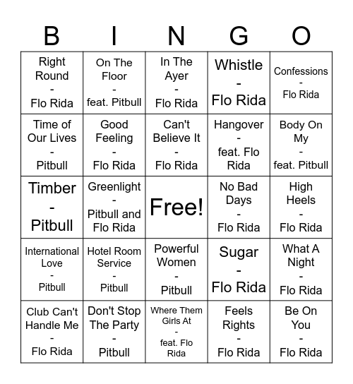 Low & Worldwide (Flo Rida-Pitbull) Bingo Card