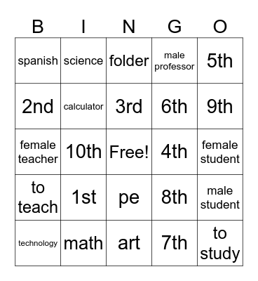 spanish Bingo Card