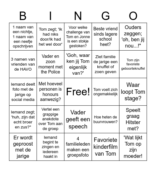Tom 21 jaar! Bingo Card