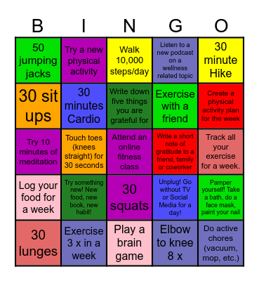 Fall into Fitness - Exercise Bingo Card