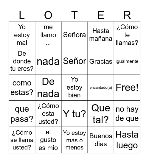 Lotería- saludos y despedidas Bingo Card