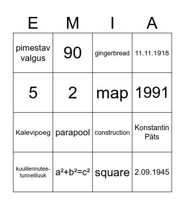 Teadmiste bingo Card