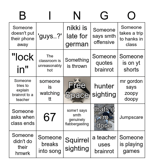 Odd day Bingo Card