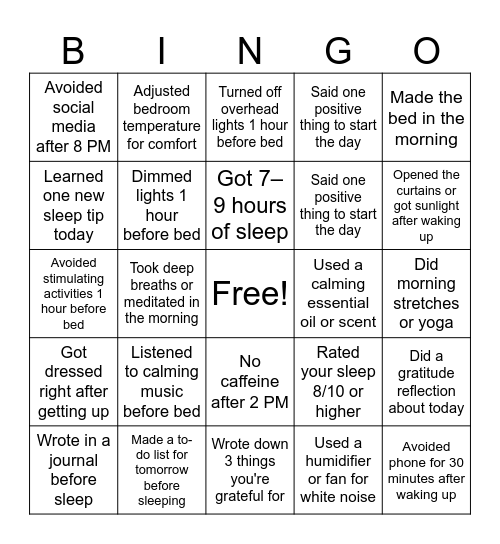 Sleep Bingo 2025 Bingo Card