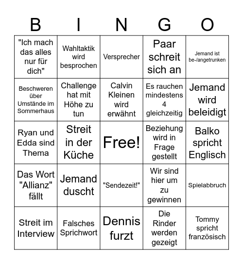 Sommerhaus 2025 Bingo Card