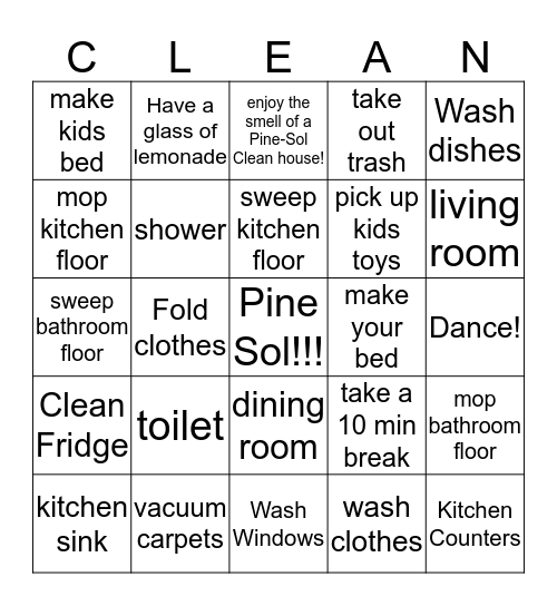 Cleaning Bingo!  Bingo Card