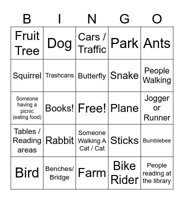 Walk to the Library BINGO Card