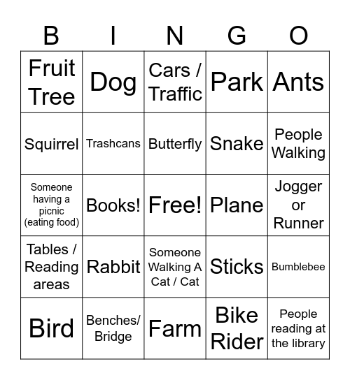 Walk to the Library BINGO Card