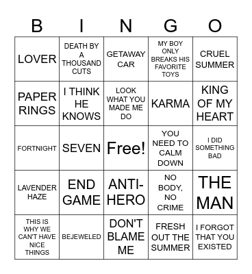 TAYLOR'S NEWBIES Bingo Card
