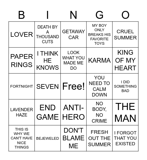 TAYLOR'S NEWBIES Bingo Card
