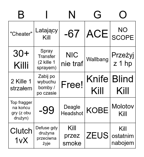 CS Individual Bingo Card