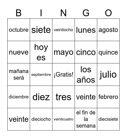 El Calendario Bingo Card