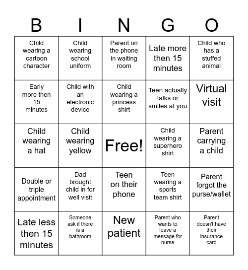 Front Office Bingo Card