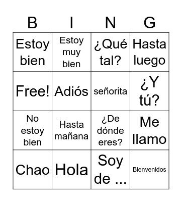 WLE Spanish introductions Bingo Card