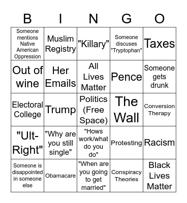 Family Argument Bingo Card