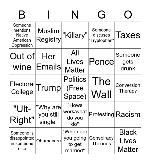 Family Argument Bingo Card