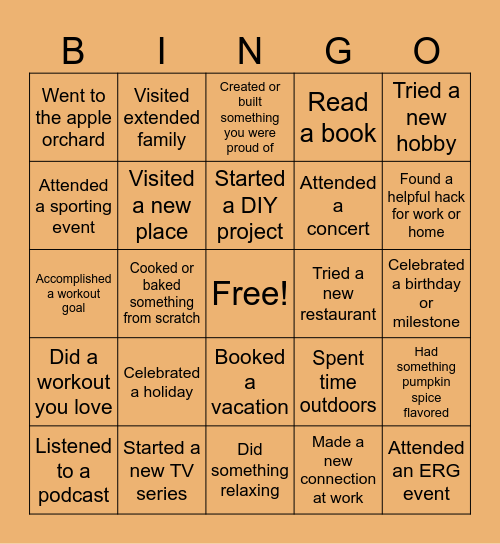 October PPG Team Meeting Bingo Card